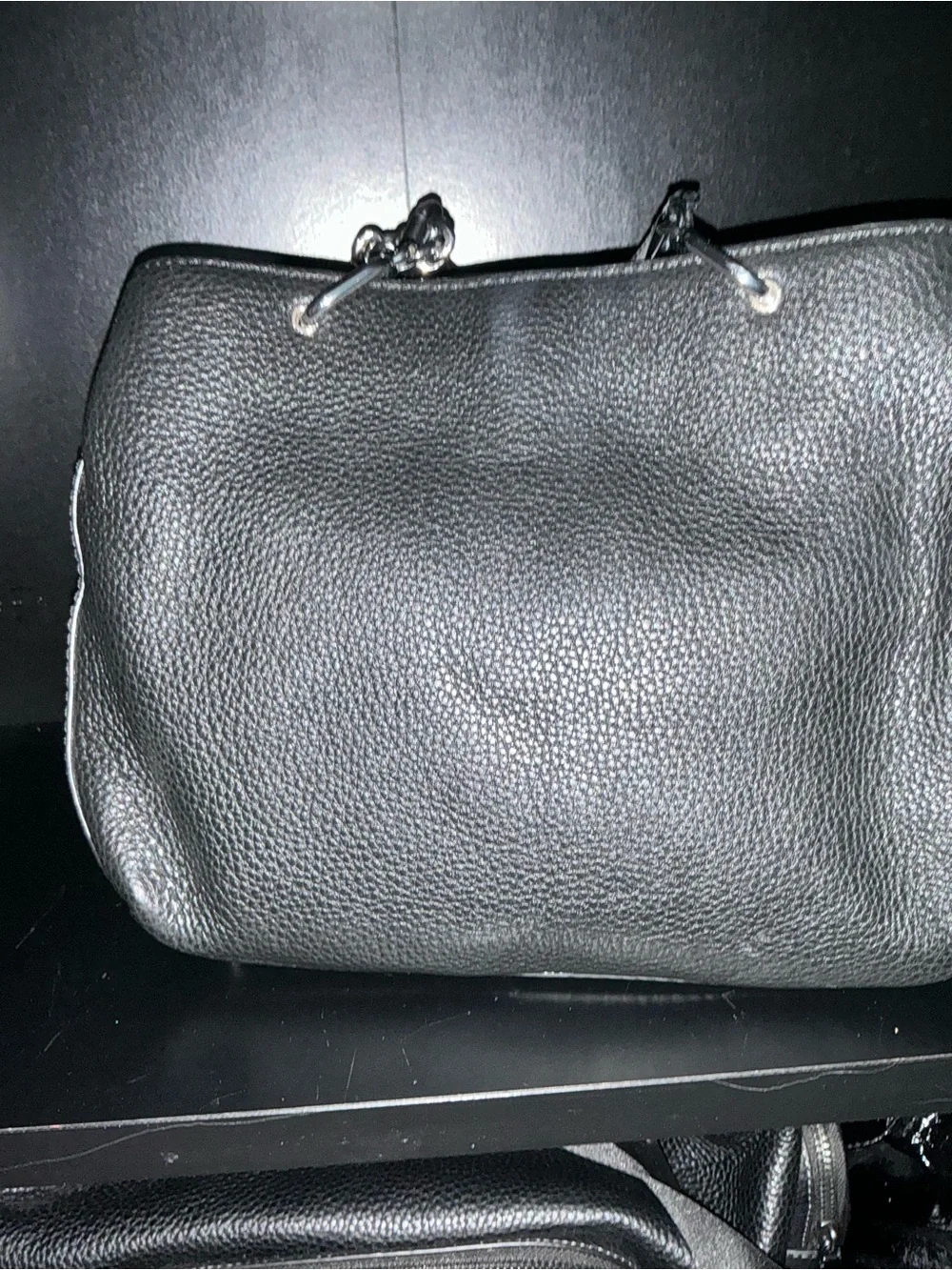Michael Kors Black Textured Leather Bag with Logo Charm